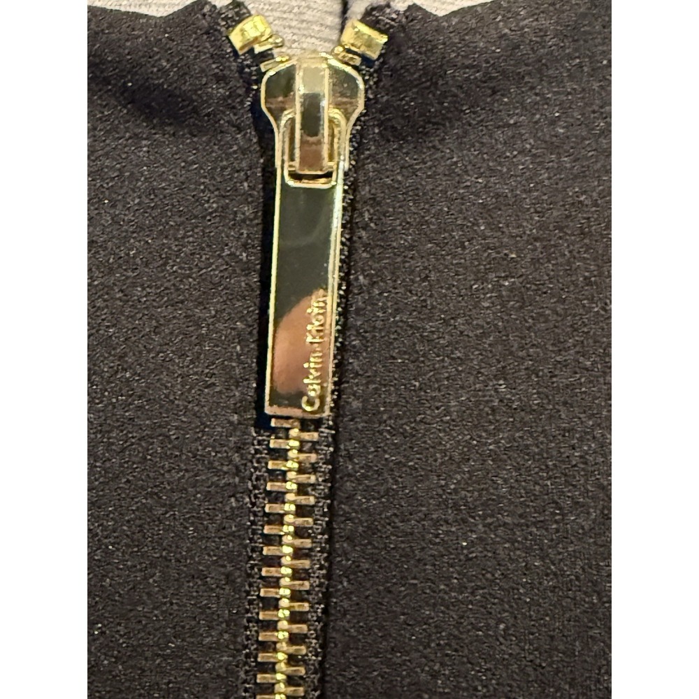 Kelvin Klein Sleeveless Seam Front Scuba Crepe Crew Neck Sheath Gold Zip Dress - Picture 3 of 7